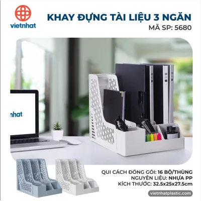 Giá đựng tài liệu 3 ngăn kèm khay để bút hàng nhựa Cao cấp việt nhật