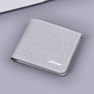 Mens Canvas Wallet Short Foldable Ultra-Thin Money Clip Two-Fold Leather Clip Purse for Business And Travel