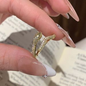 Elegant Snake-Shaped Zircon Ring for Women New Years Fashion Jewelry Minimalist Design Lucky Year Ring Finger Accessory