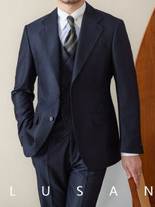 Italian Banquet Daily Striped Blue Business Fitted Fashionable Suit 3-Piece Set
