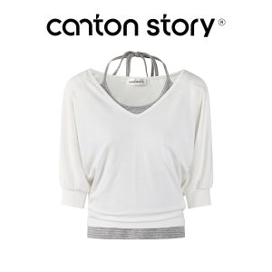 Cantonstory | Áo Thun Hai Mảnh Dạng Vòng Cổ Áo Khoác