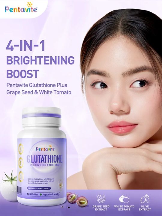 Pentavite Glutathione Plus Grape Seed & White Tomato 30 tablets // Skin  Whitening & Brightening UV Protection vitamin Antioxidants For Lasting  Brightness - Lazada