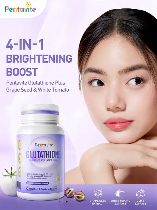 Pentavite Glutathione Plus Grape Seed & White Tomato 30 tablets // Skin  Whitening & Brightening UV Protection vitamin Antioxidants For Lasting  Brightness - Lazada