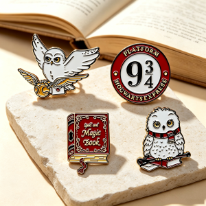 Bandai | 4pcs Magical Fantasy Enamel Pins Set Owl Vintage Magic Spell Book Metal Lapel Badges for Backpack Clothing Wizard Jewelry