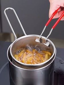 AI-C1233 Panci Set Saringan Minyak Praktis Rebus Multifungsi Panci Deep Fryer 2IN1 Stainless Steel