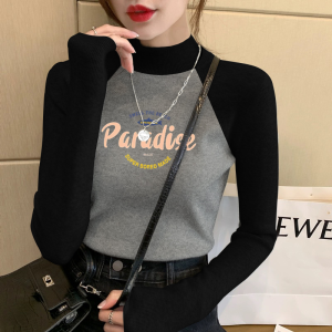 Double-Sided Dralon Small Stand Collar Hot-Selling Floral-Print Raglan Sleeve Classy Stylish Silm 2024 Autumn Easiest for Match Bottoming Shirt