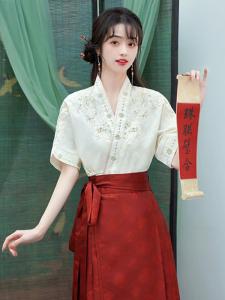 Embroidered Heavy Work Top with Short Sleeves And Aircraft Sleeves for Commuting New Chinese Style Collar Shirt Vintage Loose Fit