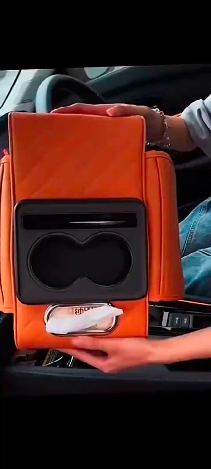 3-IN-1 Armrest Box Pad Universal Armrest Cushion Cover Pad Organizer with Tissue Box Cup Holder PU Leather Car Center Console Cushion Pad Heightening Pad Memory Cotton Elbow Support Armrest Storage