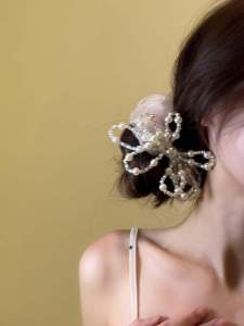 Cute Butterfly Knot Hair Ties Mesh Hair Bands Girls Hair Accessories Summer 2024 Style Pearl Decorated Elastic Hair Bands