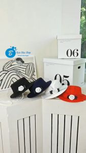 Mũ Dạ Boater ĐB Phối Tag Nơ Lưới Kèm Quai Ngọc Sang Chảnh