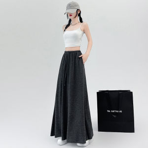 Black Asymmetrical High Waist A-Line Skirt Womens Summer Thin Loose Long Drawstring Pockets Casual Skirt by MiiOW/Catman