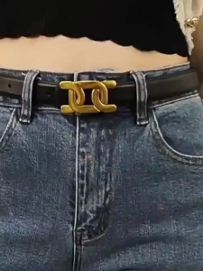 Vintage Korean Style Womens Belt PU Leather Belt with Snap Buckle Design Fashion Belt Girls