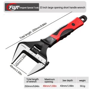 Adjustable Large Opening Wrench - High-Hardness Cr-V Steel Short Handle Dual-Purpose Plumbing Tool for Home Repairs