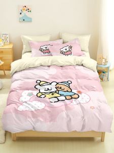 Cute Cartoon Pure Cotton Bedding Set for Students Dormitory Three-Piece Quilt Cover Sheet Bed Canopy Four-Piece Dog Line Design