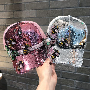 Fashionable Glitter Baseball Cap Womens Summer Trend Korean Style Butterfly Mesh Cap Elegant Silk Material Spring Autumn Suitable