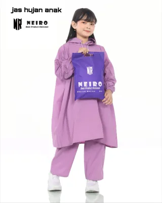 NEIRO Jas hujan anak model ponco untuk anak umur 6-14 tahun bahan tebal kuat dan elastis