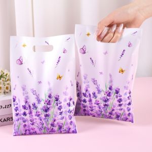 10/20/50pcs Purple Lavender Candy Gift Bags & Floral Butterfly Tote Bags for Wedding Birthday Seasonal Spring Party Favor Supplies