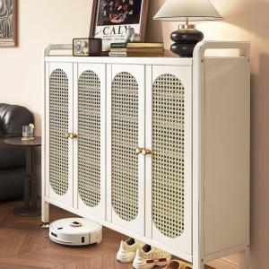 Steel Woven Rattan Shoe Cabinet Home Entrance Simple Storage Cabinet Integrated against Wall Multi-layer Large Capacity Hallway Storage Bucket
