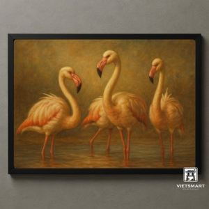 Tranh Nghệ thuật "Những Con Chim Hồng Hạc" VIETSMART ART - Sơn dầu 60 x 90cm