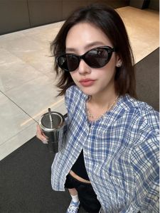 Ultra Loose Plaid Shirt Womens Spring Autumn Red Blue Color Block Design Sensation Outerwear Casual Commute Style Jacket