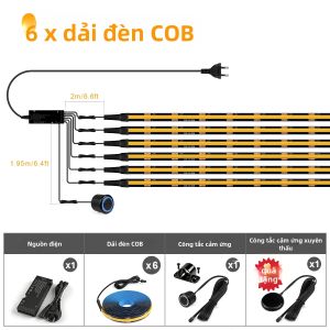 Dải Đèn LED COB Có Thể Điều Chỉnh Độ Sáng Với Cảm Biến Chạm Kép Dùng Cho Đèn Nền TV Tấm Ốp Tường Gỗ & Trang Trí Nội Thất Tủ 12V 3000K/4000K