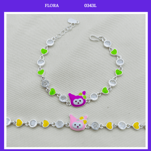 FLORA 0343L - Lắc tay bạc ta hình Kuromi màu hồng tím dành cho bé gái