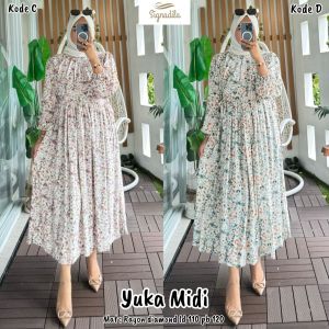 Yuka MIDI gamis MIDI wanita terbaru kekinian model cantik virall bahan adem nyaman tebal premium halus lembut