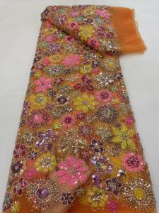 Luxury Beads Mesh Lace Fabrics Pink Lace Nigerian African Tulle 2026 French Tulle Beaded Net Lace for Women Evening Dress M67-1