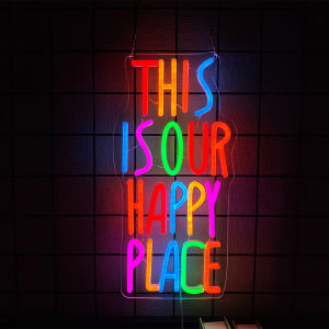 This Is My Happy Place Neon Sign for Wall Decor LED Lights Signs for Teen Girl Bedroom Decor Birthday Party Bar Christmas Gifts