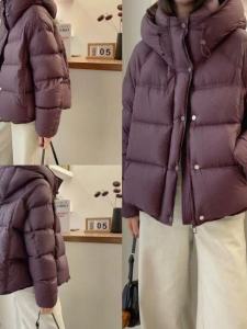 Casual Purple Short Puffer Jacket Womens Small Size Bread Style Coat High Waist Loose Fit Long Sleeve Winter Outerwear