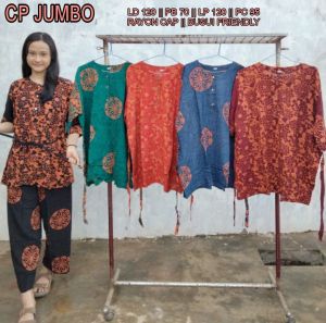 Setelan batik jumbo ld 130cm busui santung cap tebal adem tidak nerawang realpict