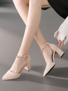 Giày Cao Gót Đế Mềm Sica Giày Công Sở Hở Mũi Giày Nữ Thời Trang Thường Ngày Giày Da Dê PU Đế Cao Su Mũi Nhọn Khóa Một Hàng