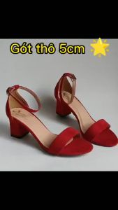 [HCM]sandal cao gót 5 phân gót thô da lộn quai bản ngang mới NĐ38
