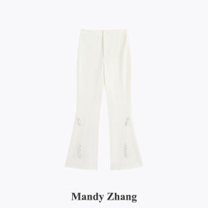 Elegant White Lace Trim Wide Leg Pants