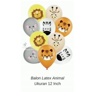 Balon Ulang Tahun Hewan Karakter Anak Laki Perempuan Latex Animal Zoo Satuan Ukuran 12 Inch Bulat Tebal