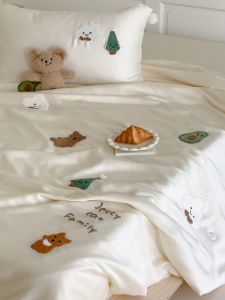 Silk Smooth Childrens Cartoon 80-Strand  Silk Embroidered Summer Cool Quilt Four-Piece Set Washable Air Conditioning Quilt