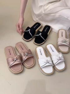 2027 New French-Style Nude Rhinestone Bow/Comfortable Thick Sole Non-Slip Square Toe Womens