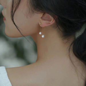 14K Gold Plated Pearl Earrings Hanging Post Long Style Fashionable New 2025 Ear Cuff Mosquito Coil Tray Womens Jewelry