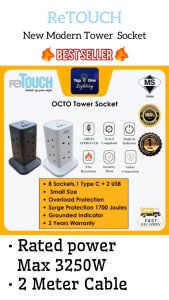 [SIRIM] reTouch Octo Tower Socket with Surge Protection and Overload Protection Extension Socket SIRIM approved