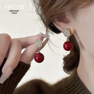 WENXI | Vintage Red Pearl Earrings