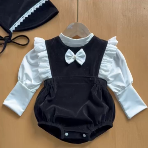 BD271 Bodysuit yếm nhung áo thun cotton dài tay RIOKIDS cho bé gái đầy tháng mặc Noel Tết