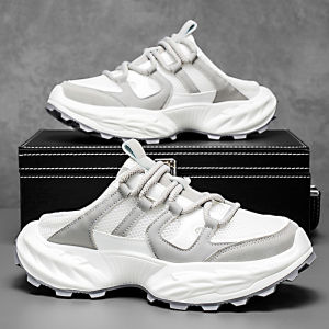 Mens Slip-On Breathable Outdoor Slippers Summer Sporty Dad Shoes Flat Head Design Casual Wear Thick Bottom Rubber Sole