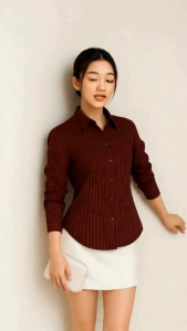 Luna stripe Fitted Shirt - Kemeja Wanita - Atasan Wanita Stripe Salur - Kemeja Lengan Panjang