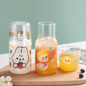Cute New Glass Juice Carafe Set One Bottle One Cup For Cold Drinks