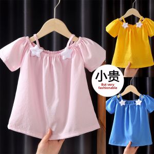 Off-Shoulder Short Sleeve Summer Baby Girl Thin Strap Stylish T-shirt