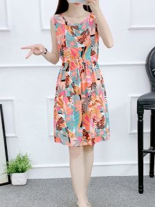 High-End Cotton Silk Dress for Outside Use Sweet and Youthful Waist-Tying Mini Skirt Ideal for Vacation and Beach Wear