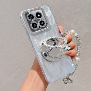 Green Diamond Makeup Mirror Stand Compatible with Xiaomi 17Pro Max Full Cover Lens Film 15Pro Protective Case New Model 13 Anti-Fall 12 Shell 11 Womens Model 10 Simple High-End Womens Model