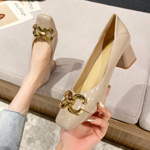 รองเท้าส้นหนาสไตล์ฝรั่งเศสสีเปลือกไม้ ทรงหัวเหลี่ยม สำหรับผู้หญิง รองเท้าส้นสูงแบบสวมสบาย ไม่เหนื่อยเมื่อสวมใส่ ฤดูใบไม้ผลิและฤดูร้อน 2023