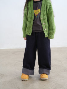 Girls Straight Leg Jeans PISELLI Spring Autumn New Style Medium Children Deep Color Cuffed Long Pants Casual Style All Seasons