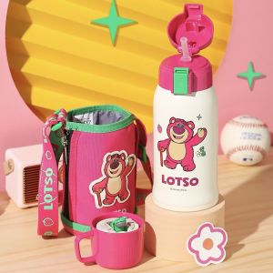 Beddybear Stainless Steel Insulated Water Bottle Large Capacity Portable Straw Cup Cute Student Beverage Container Heat Retention